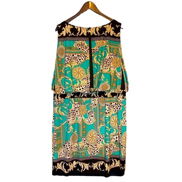 Sandra Darren Sleeveless Dress Green and Black Surplus Top Size 14 Scarf Print - Picture 6 of 8